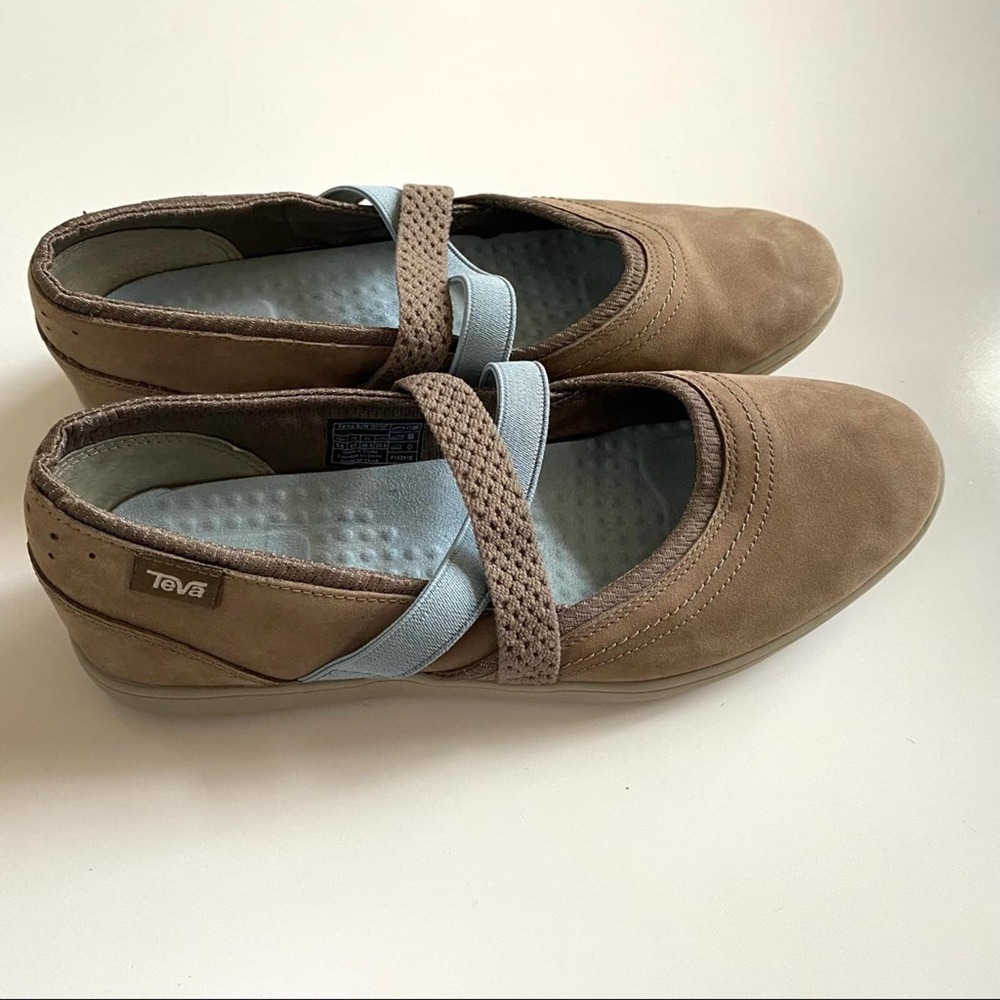 Teva Hydro-Life Mary Jane Flats Tan Leather Slip on Shoes
